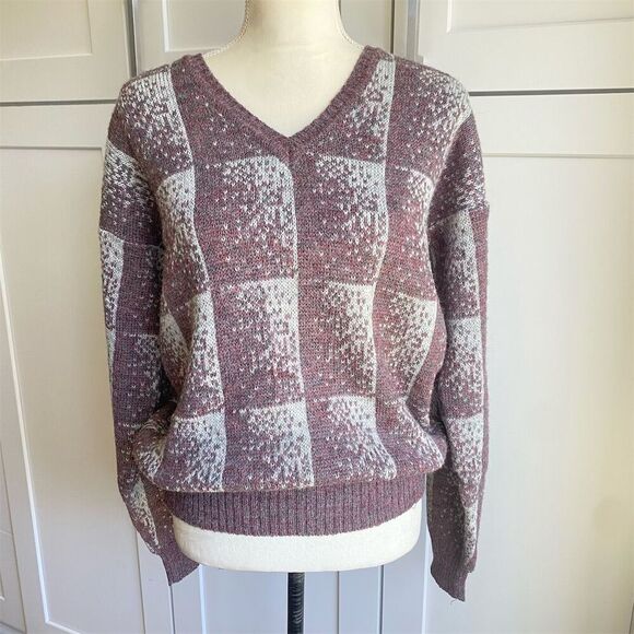 first landing Sweaters - Vintage First Landing Medium Multi-Color Checkered Wool Blend Sweater Casual